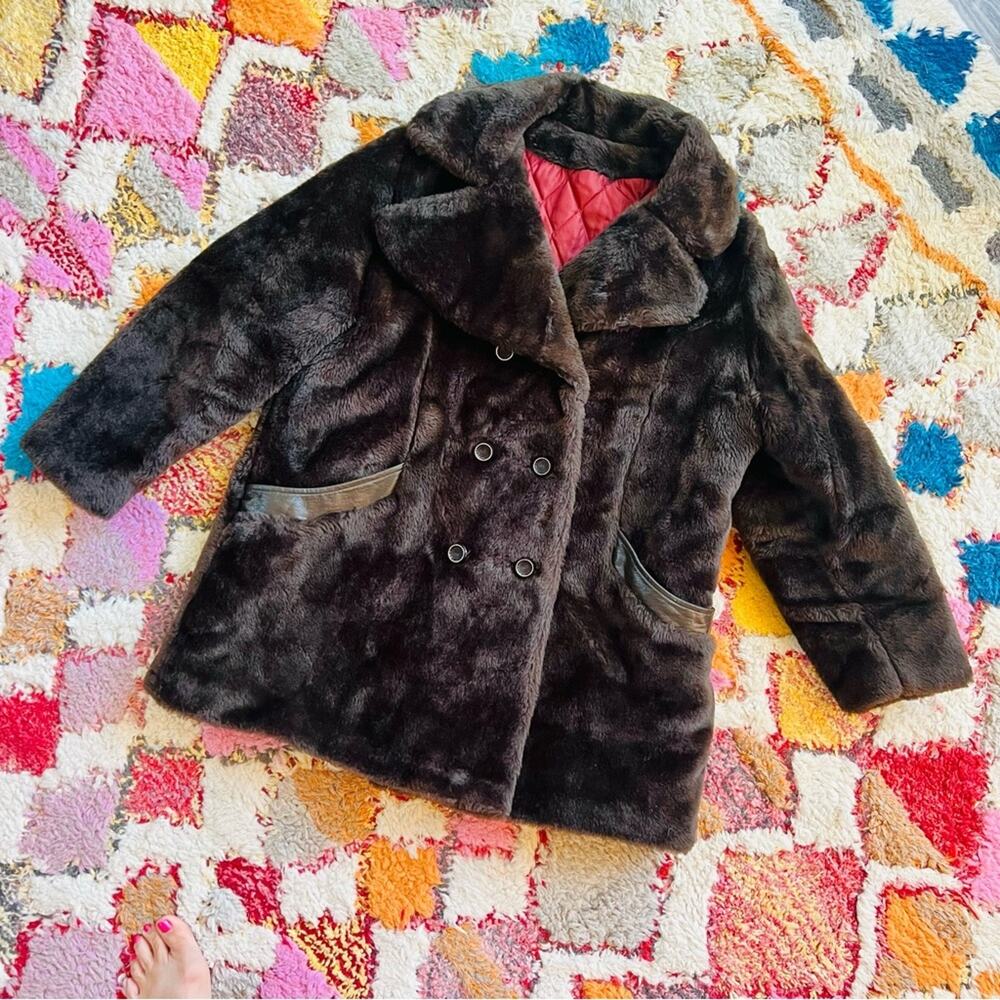 Vintage Mid Century Faux Fur Cocktail Party Pea Coat